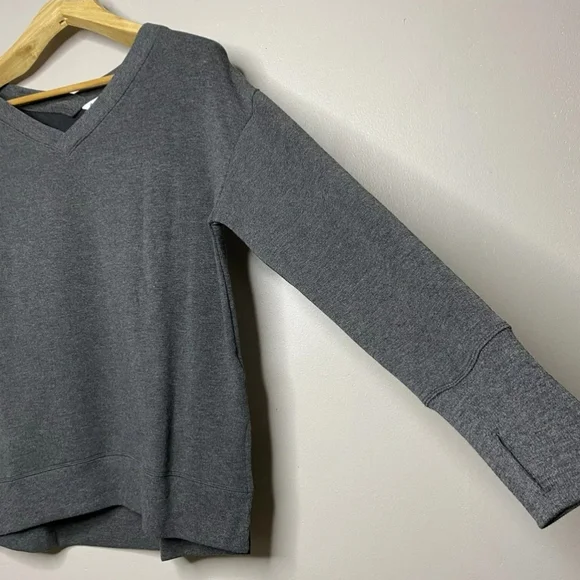 Athleta Soft Coaster Charcoal Gray Luxe V-Neck Sweatshirt. Size L - Picture 8 of 12